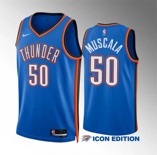 Mens Oklahoma City Thunder #50 Mike Muscala Blue Icon Edition Stitched Basketball Jersey Dzhi